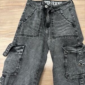 VIP Black Washed Relaxed Cargo Jeans